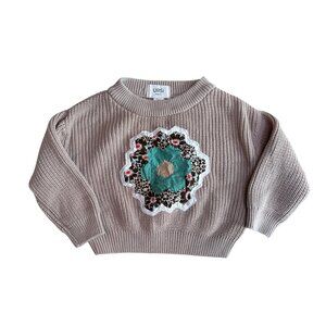 2T URSi Toddler Folk Sweater with an Antique Patchwork Applique One-of-a-Kind